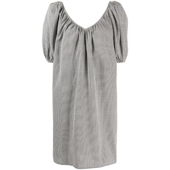 Mara Hoffman Swim Gingham Puff Sleeve Tie Back Mini Dress L Cotton Black White - Picture 3 of 12